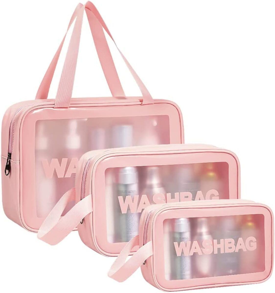 Transparent Travel Bag Set – 3-Piece Waterproof Cosmetic Organizer Pouches