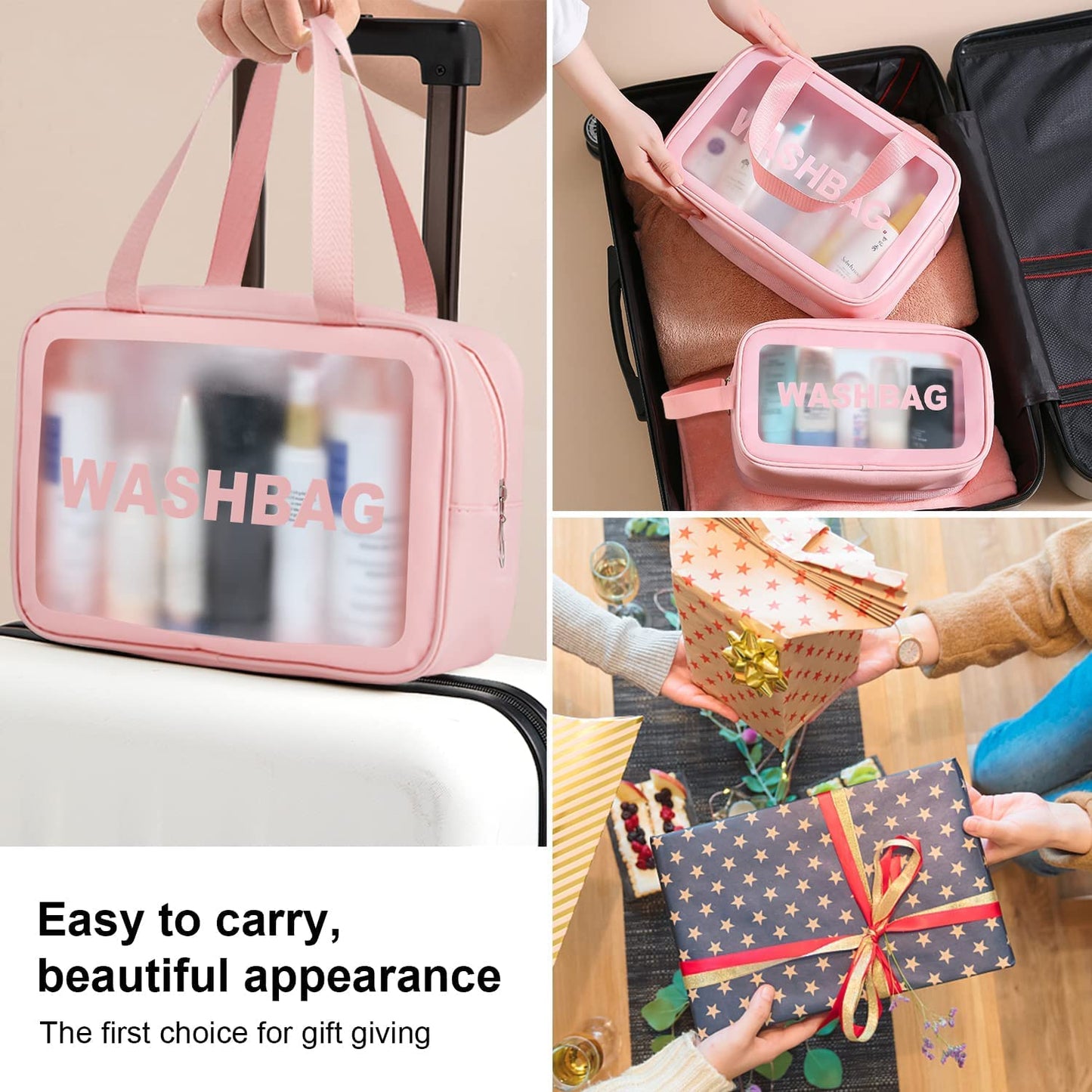 Transparent Travel Bag Set – 3-Piece Waterproof Cosmetic Organizer Pouches
